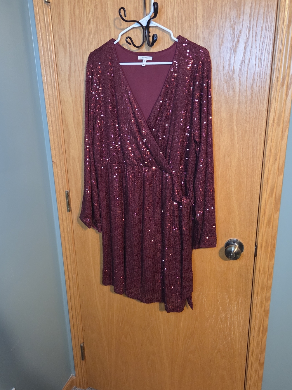 Maurices Burgundy Sequin Wrap Dress - Long Sleeve size xl
